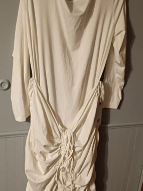 Plus Size 4XL Off White Long Sleeve Ruched Drawstring Midi Dress BNWT